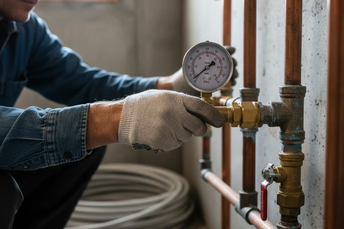 Pressure testing a repaired line during Water Line Repair in Amity